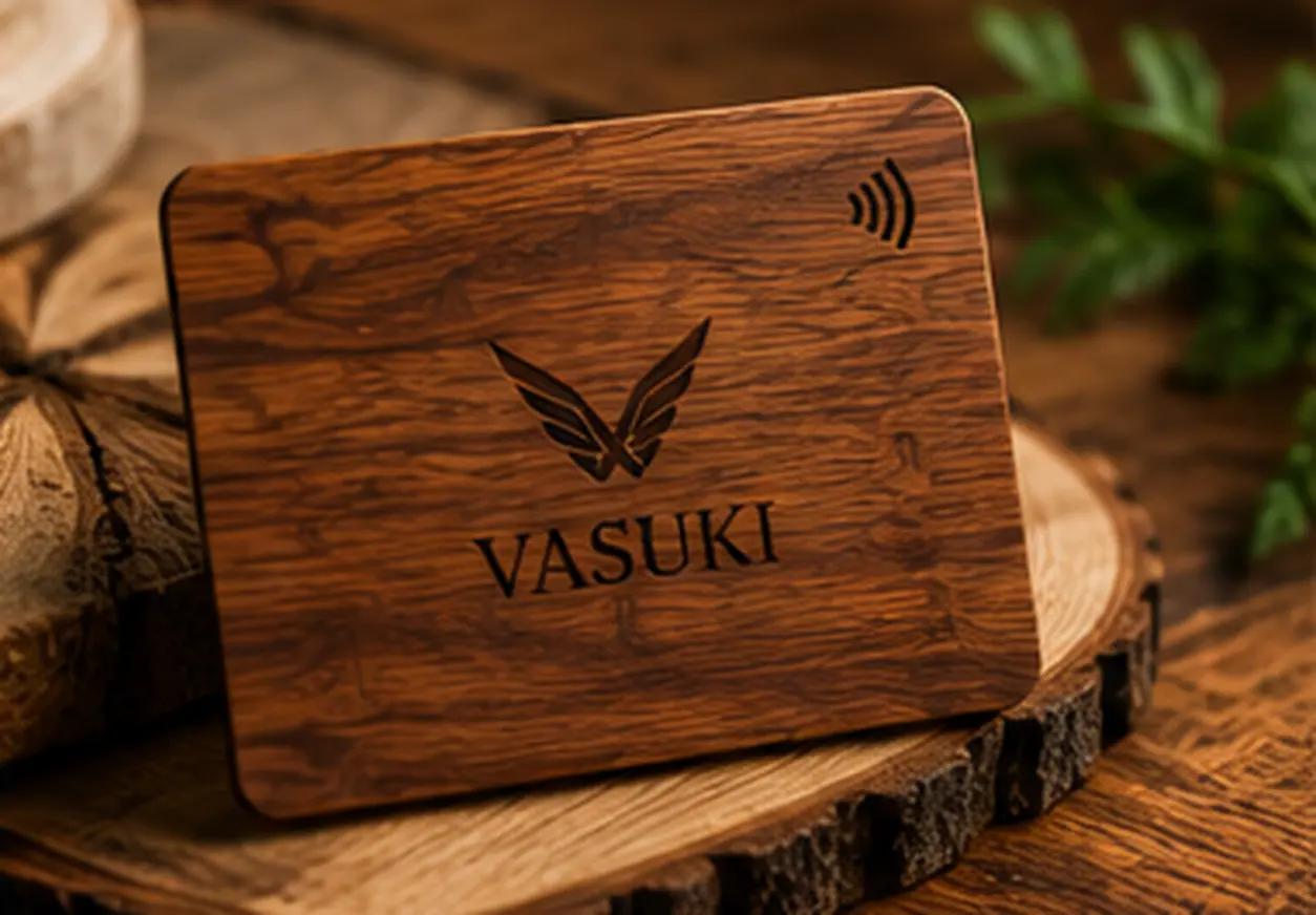 Wooden NFC business card with custom branding